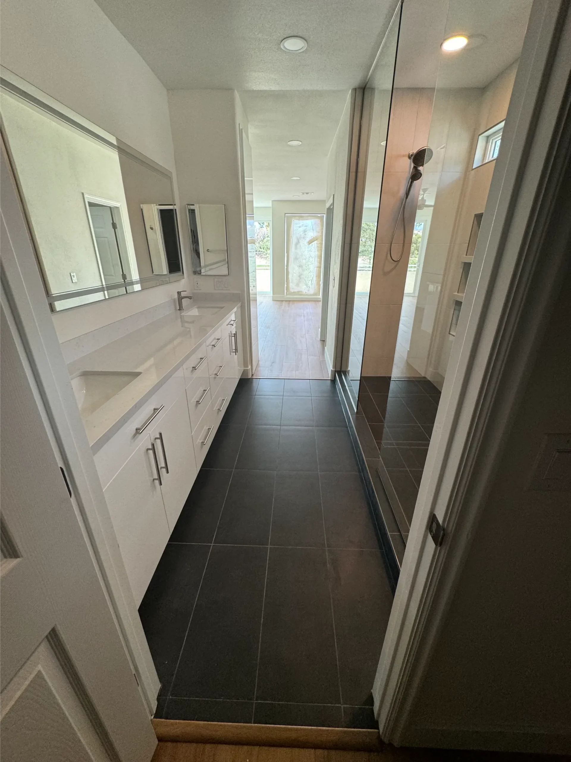 granite countertop custom shower bathroom remodel modern