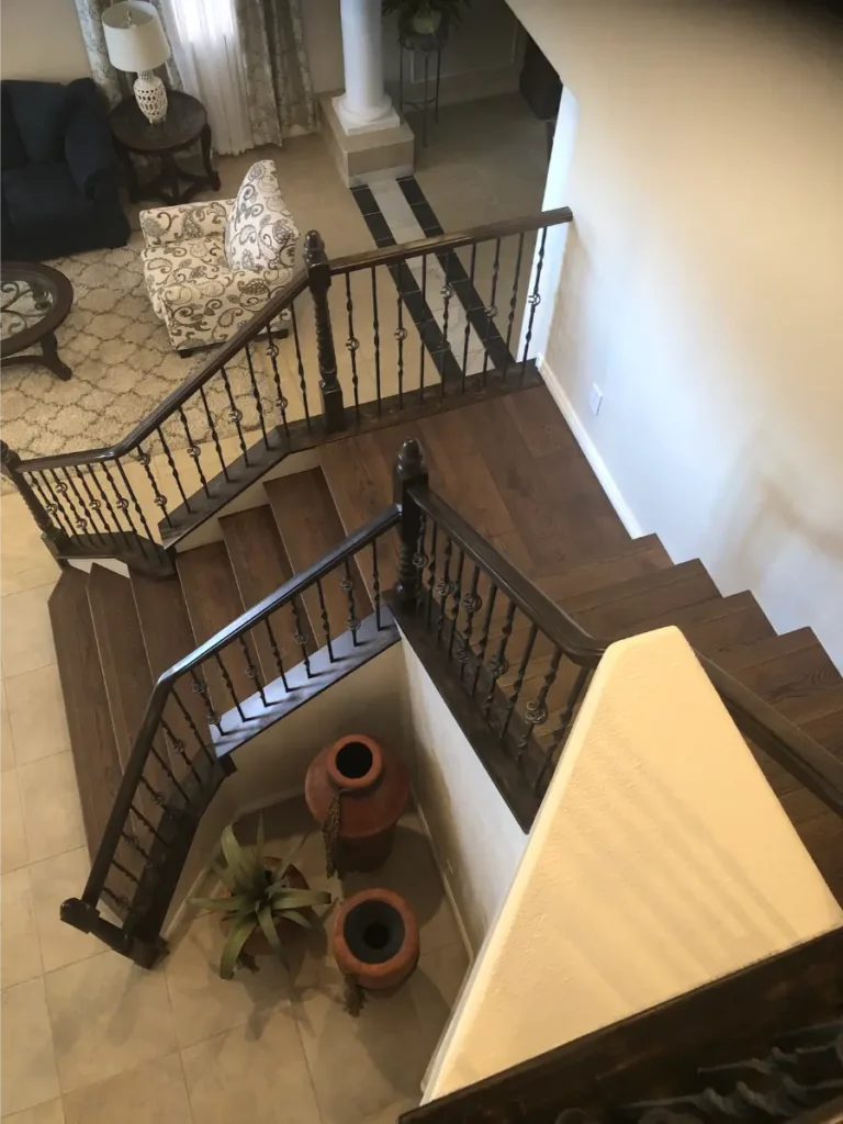 wood flooring installation on stair case in las vegas