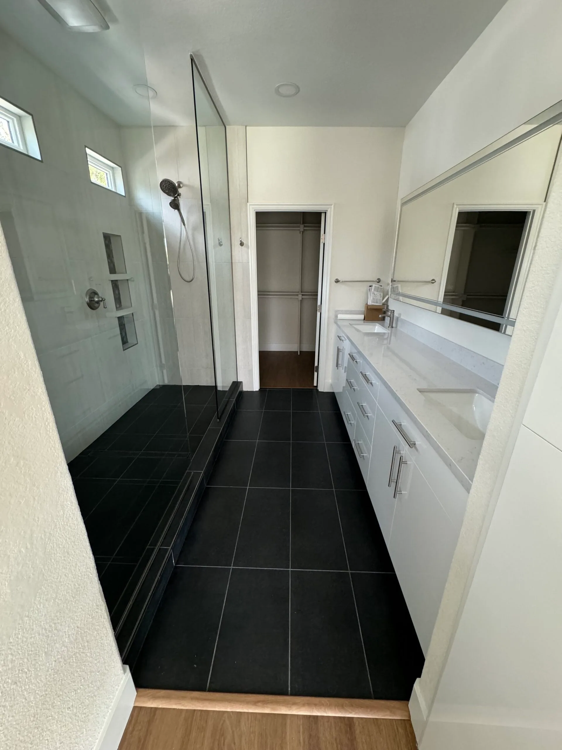 Bathroom remodel tile flooring installation custom shower